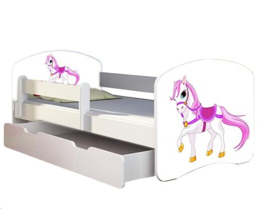 Patut Tineret MyKids Poney Natur cu Sertar si Saltea 140×70