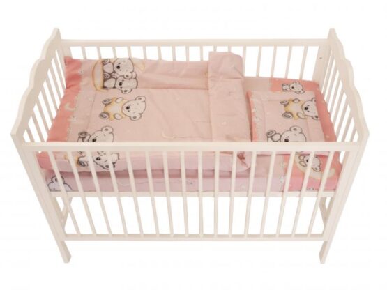 Lenjerie MyKids Bear On Moon Pink 3 Piese 120×60