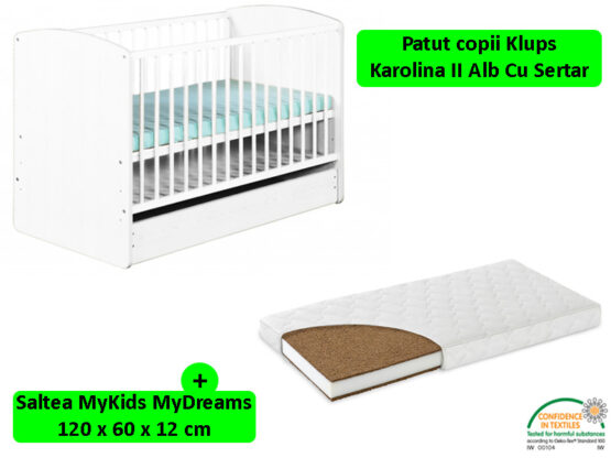 Patut Cu Sertar KLUPS Karolina II Alb + Saltea 12 MyKids MyDreams II