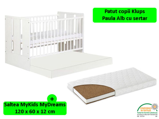 Patut Cu Sertar Klups Paula Alb + Saltea 12 MyKids MyDreams II