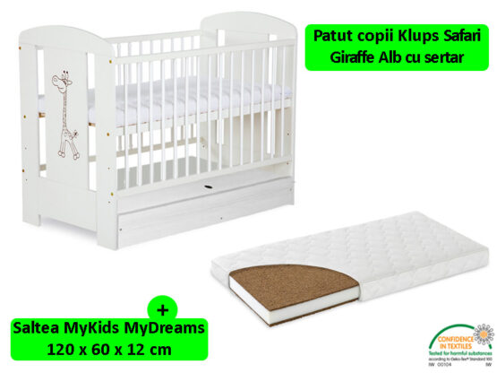 Patut Cu Sertar Klups Safari Giraffe Alb + Saltea 12 MyKids MyDreams II