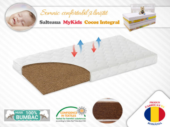 Saltea MyKids Fibra De Cocos Integral 120x60x8 Husa Bumbac Matlasat