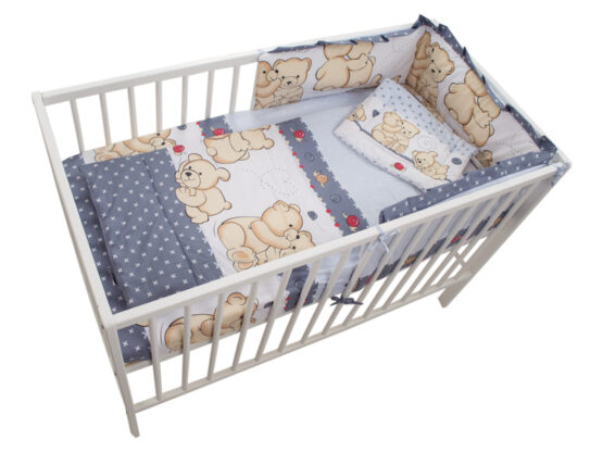 Lenjerie MyKids Teddy Friends Gri 4 Piese M1 140×70