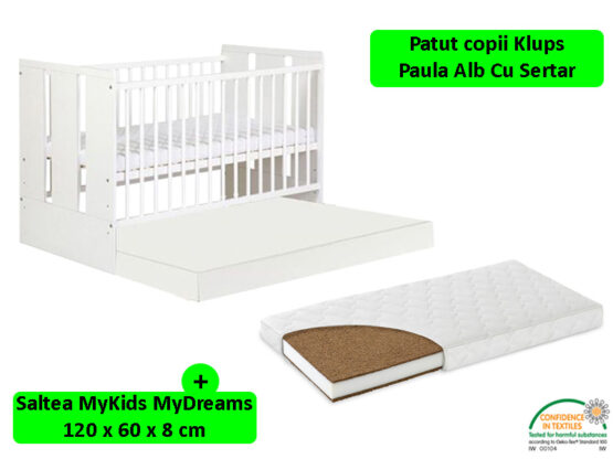 Patut cu sertar Klups Paula Alb + Saltea 8 MyKids MyDreams II