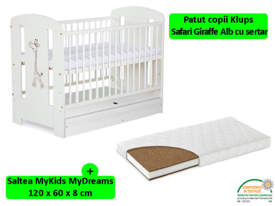 Patut Cu Sertar Klups Safari Giraffe Alb + Saltea 8 MyKids MyDreams II