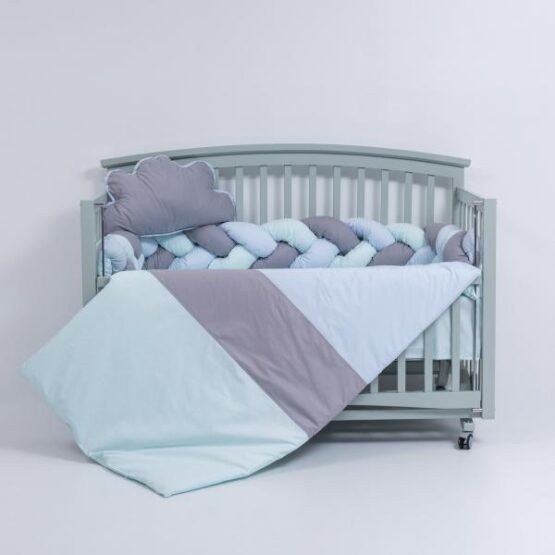 Lenjerie MyKids 6 piese Gray-Blue fara baldachin 120×60 cm