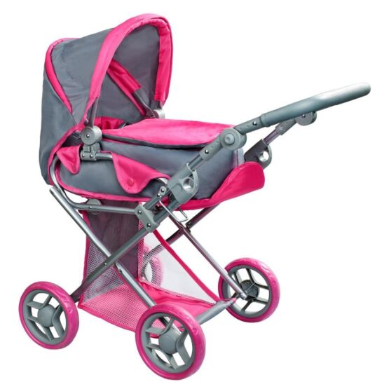 Carucior multifunctional pentru papusi PlayTo Elsa Roz/Gri