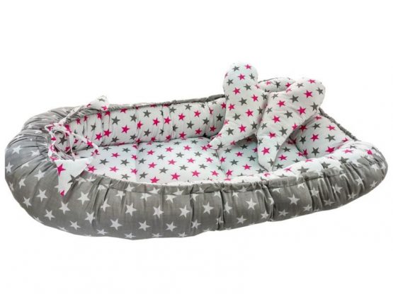 Baby Nest 2 Piese MyKids Stars Grey Pink