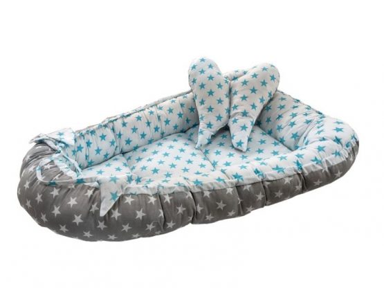 Baby Nest 2 Piese MyKids Stars Grey Turquoise