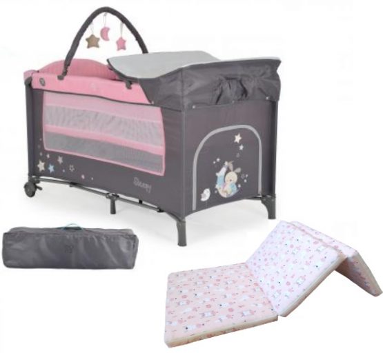 Pachet patut pliant Moni Sleepy New Pink si saltea pliabila MyKids