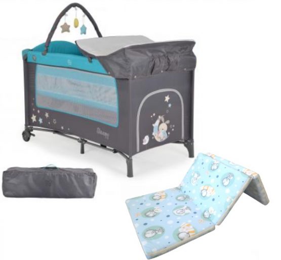 Pachet patut pliant Moni Sleepy New Turquoise si saltea pliabila MyKids